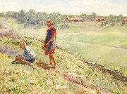 Alf Wallander Berry Picking Children a Summer Day oil on canvas